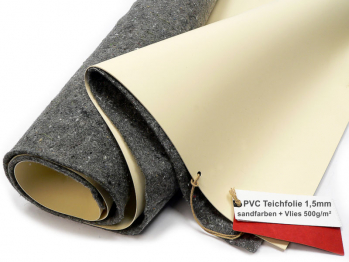 PVC Teichfolie 1,5 mm Sika Premium beige-sandfarben 5220 inkl. Teichvlies V500