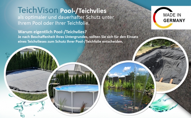 200 m² Teichvlies 300g in 2 m Breite Vlies für Teichfolie Schutzvlies Teichbau 